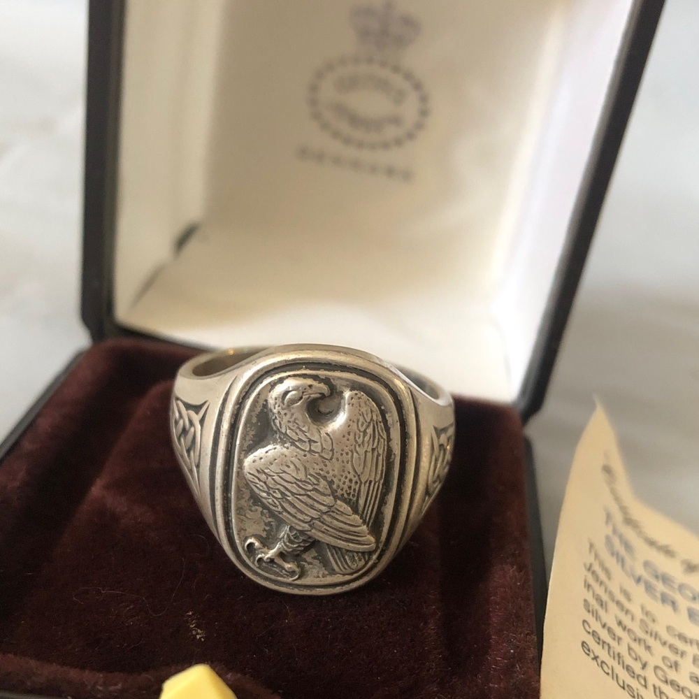 Sterling silver Eagle ring by George Jensen, Denmark original case COA size 11.5 - Picture 3 of 8